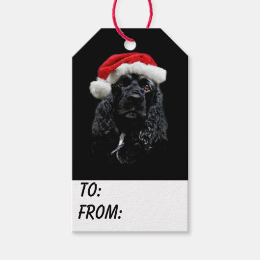 Zwarte Cocker Spaniel Kerstmis Cadeaulabel (Voorkant)