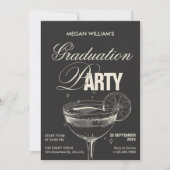 Zwarte  cocktail afstudeerfeest kaart (Voorkant)