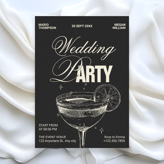 Zwarte  cocktail bruiloft kaart