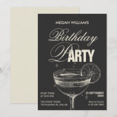 Zwarte cocktail verjaardagsfeestje kaart (Voorkant / Achterkant)