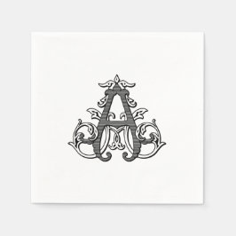 Zwarte cocktailservetjes met "A" monogram Servet