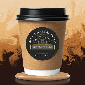 Zwarte Coffee shop Gepersonaliseerde branding Ronde Sticker