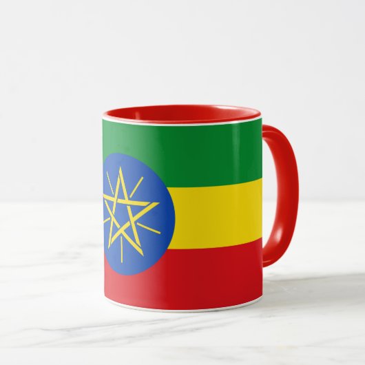 Zwarte Combo Mok met vlag van Ethiopië (Voorkant rechts)