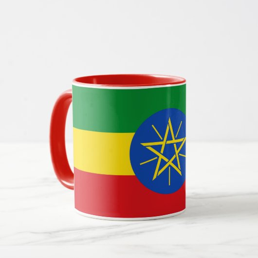 Zwarte Combo Mok met vlag van Ethiopië (Voorkant links)