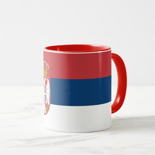 Zwarte Combo Mok met vlag van Servië (Voorkant rechts)