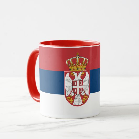 Zwarte Combo Mok met vlag van Servië (Voorkant links)