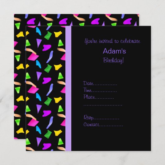 zwarte confetti BIRTHDAY INVITATIE Kaart (Voorkant / Achterkant)