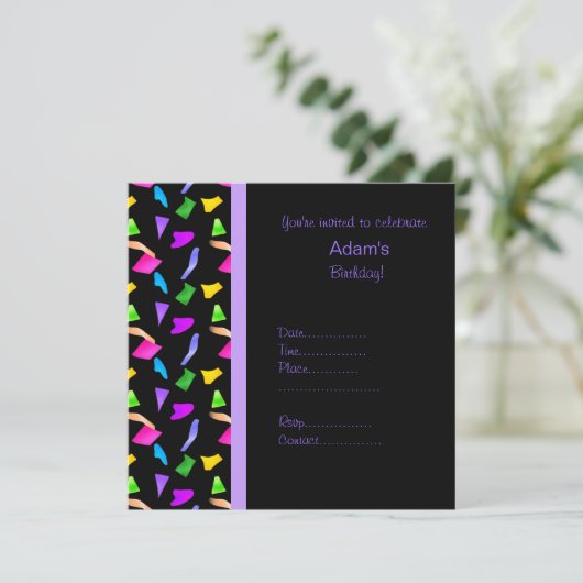 zwarte confetti BIRTHDAY INVITATIE Kaart (Staand voorkant)