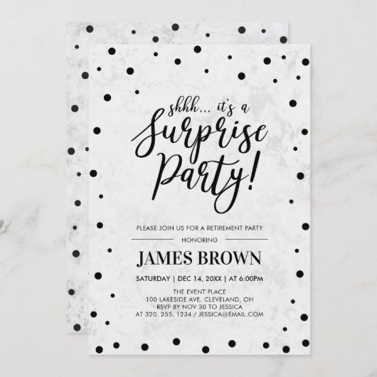 Zwarte Confetti- en marmer-verrassingspartij Kaart (Voorkant / Achterkant)