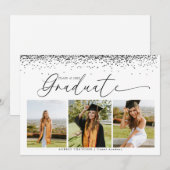 Zwarte Confetti | Foto Collage Afstuderen Kaart (Voorkant / Achterkant)