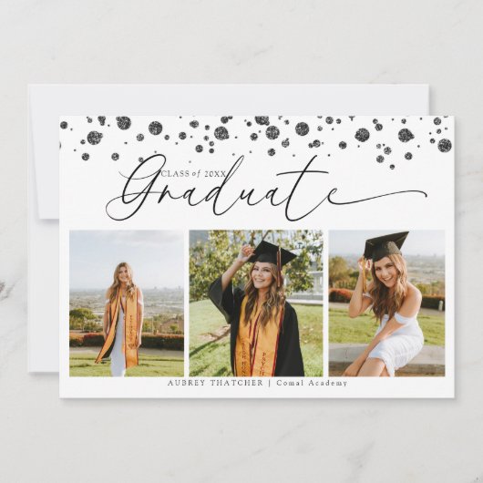 Zwarte Confetti | Foto Collage Afstuderen Kaart (Voorkant)