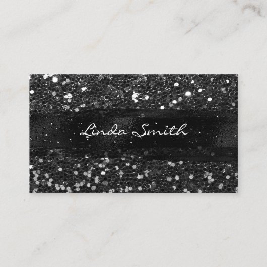 Zwarte Confetti Glitter en penseelstreken Visitekaartje (Voorkant)