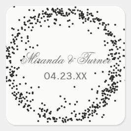 Zwarte Confetti Namen & Datum - Vierkante Sticker