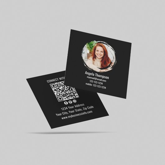 Zwarte 'Connect with Me' foto QR-code Vierkante Visitekaartje