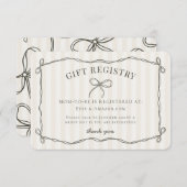 Zwarte Coquette Bow Beige Baby shower Registry Informatiekaartje (Voorkant / Achterkant)