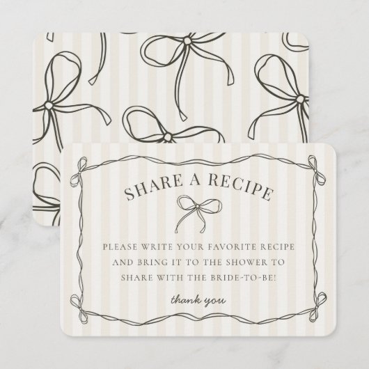 Zwarte Coquette Bow Beige Bruids Deel een recept Informatiekaartje (Voorkant / Achterkant)