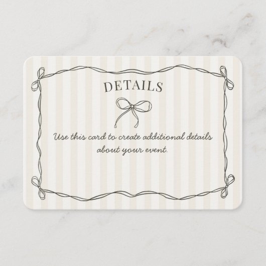 Zwarte Coquette Bow Beige Details Uitnodigen Invoe Informatiekaartje (Voorkant)