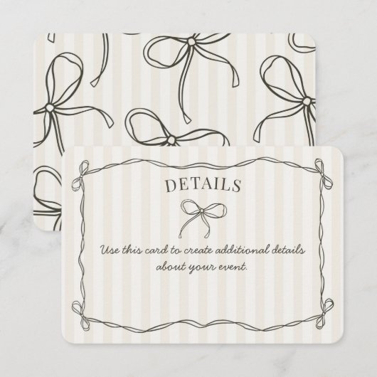 Zwarte Coquette Bow Beige Details Uitnodigen Invoe Informatiekaartje (Voorkant / Achterkant)