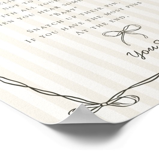 Zwarte Coquette Bow Beige Dont Say Baby shower Gam Poster (Hoek)