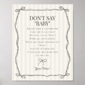Zwarte Coquette Bow Beige Dont Say Baby shower Gam Poster (Voorkant)
