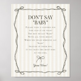 Zwarte Coquette Bow Beige Dont Say Baby shower Gam Poster
