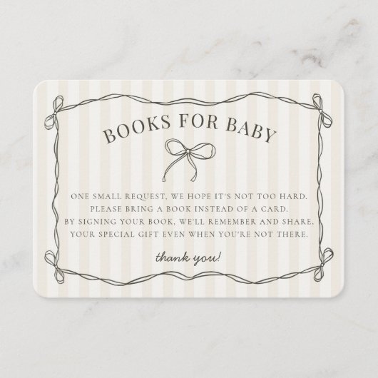 Zwarte Coquette Bow Beige Doucheboeken voor Baby Informatiekaartje (Voorkant)