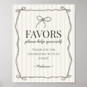 Zwarte Coquette Bow Beige Favorieten Teken Poster (Voorkant)