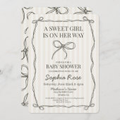 Zwarte Coquette Bow Beige Gestreept Baby shower Kaart (Voorkant / Achterkant)
