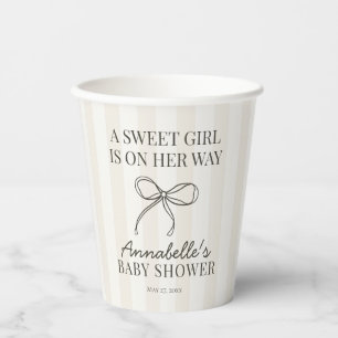 Zwarte Coquette Bow Beige Gestreept Baby shower Papieren Bekers