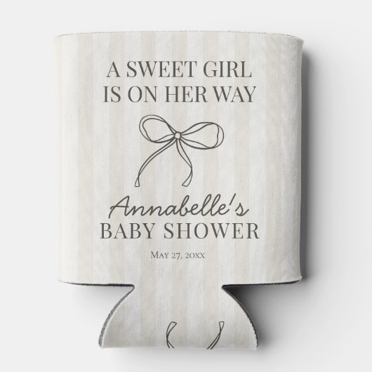 Zwarte Coquette Bow Beige Gestreepte Baby shower F Blikjeskoeler (Achterkant)