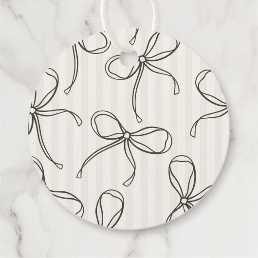 Zwarte Coquette Bow Beige Gestreepte Verjaardag Bedankjes Labels (Achterkant)