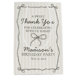 Zwarte Coquette Bow Beige Gestreepte Verjaardagsgu Medium Cadeauzakje