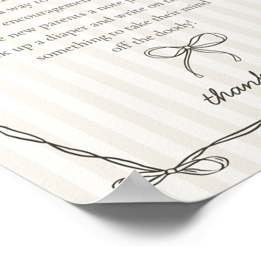 Zwarte Coquette Bow Beige Luier Gedachten Douche Poster (Hoek)