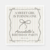 Zwarte Coquette Bow Beige Verjaardagsfeestje Tafel Servet (Voorkant)