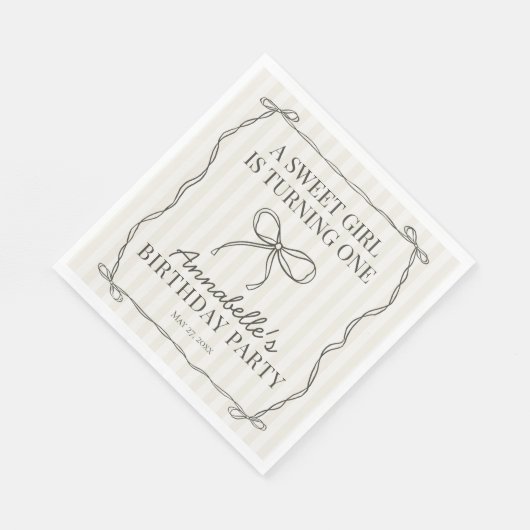 Zwarte Coquette Bow Beige Verjaardagsfeestje Tafel Servet (Hoek)