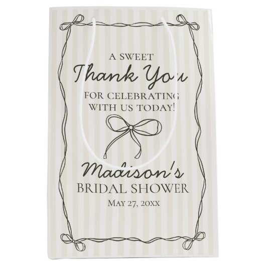 Zwarte Coquette Bow Beige Vrijgezellenfeest Favori Medium Cadeauzakje (Voorkant)