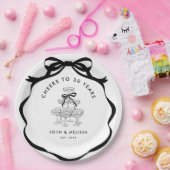 Zwarte Coquette Bow Champagne Tower Jubileum Papieren Bordje (Feest)