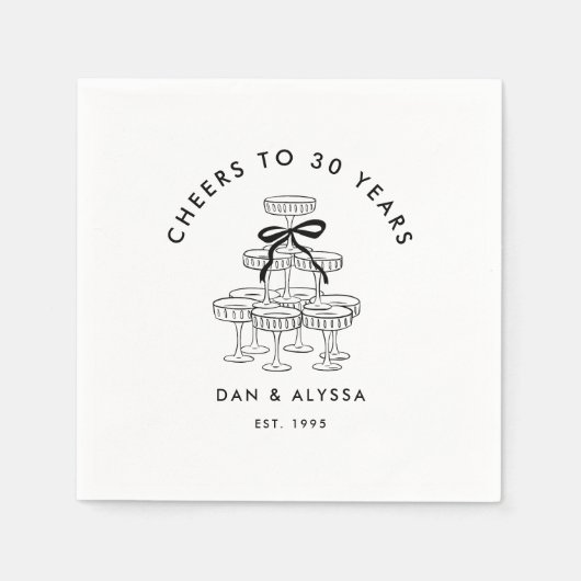 Zwarte Coquette Bow Champagne Tower Jubileum Servet (Voorkant)