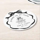 Zwarte Coquette Bow Cheers Champagne Tower Ronde Kartonnen Onderzetter (Gebogen)