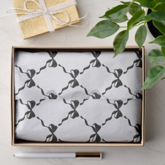 Zwarte Coquette Bow Diamond Patroon Tissuepapier (Geschenk)