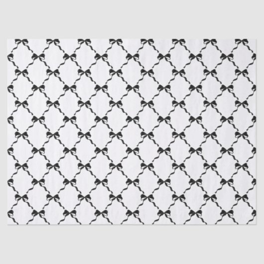 Zwarte Coquette Bow Diamond Patroon Tissuepapier (Voorkant)