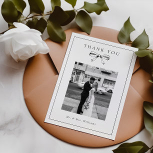  Zwarte Coquette Bow Foto Flat Wedding Bedankkaart