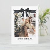 Zwarte Coquette Bow Foto Kerst Kaart (Staand voorkant)