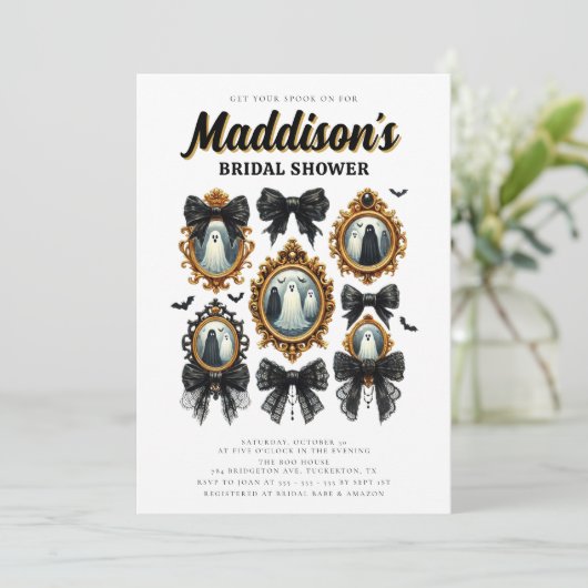 Zwarte Coquette Bow  Halloween Vrijgezellenfeest Kaart (Staand voorkant)