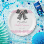 Zwarte Coquette Bow Roze Kant Vrijgezellenfeest Papieren Bordje (Feest)