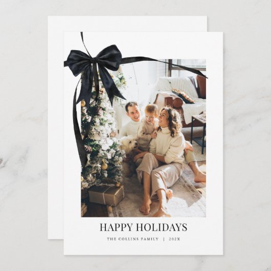 Zwarte Coquette Bow Vakantiefoto Kerst Kaart (Voorkant / Achterkant)