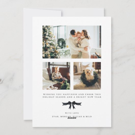 Zwarte Coquette Bow Vakantiefoto Kerst Kaart (Achterkant)