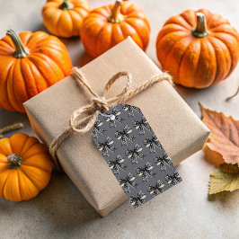 Zwarte Coquette Bows op Grijze Halloween Gift Labe Cadeaulabel