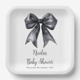 Zwarte Coquette Strik Baby Shower Papieren Bordje