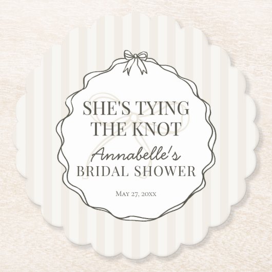 Zwarte Coquette Strik Beige Bruidsfeest Brunch Kartonnen Onderzetters (Voorkant)